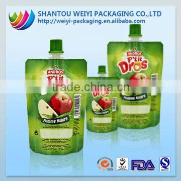 china cheap new design stand up apple juice pouch with spout