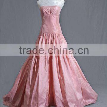 Blush Strapless Drapped Waist 100% Shandong Silk Ball Gown 2013 with Chapel Train EY0030