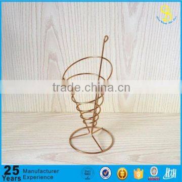 Gold Stainless steel Ice Cream Cone Holder, metal wire fry basket, table serving fry basket