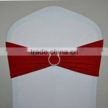 Spandex chair bow/stretch sash with metal round diamond buckle for weddings