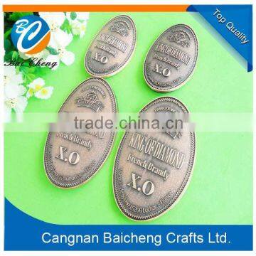 antique wine metal sticker old wine metal label copper brass wine liquor sticker for packaging with cheap price and good quality