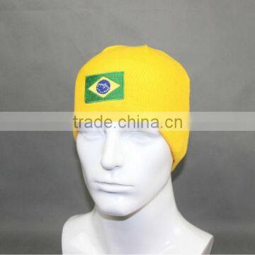 2014 World Cup Brazil Flag Sports Knitted Acylic Beanie With Embroidery Logo