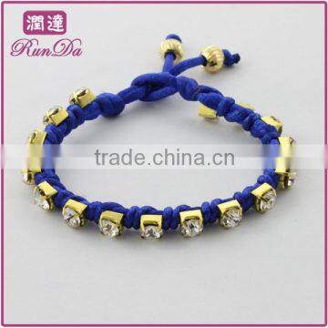 Fashion blue braid crystal silk cord bracelet