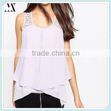 2016 Custom Woman Tank Trim Polyester Woven Tank Layered Violet Tank