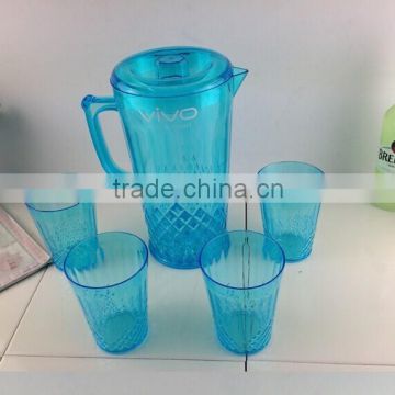 2.5L Marble Clear Plastic Water pitcher Set With 4 Cups