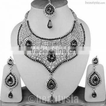 Light Jewelry Fashionable Online Silver Tone S292 Black Katrina Jewelry Set