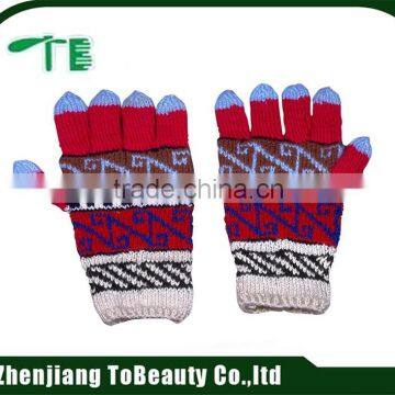 Girls Red Jacquard Knitted Gloves