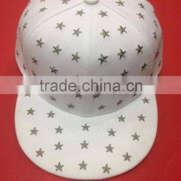 white flat cap with full star embroidery