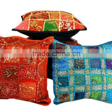 Vintage sari Patchwork Sequin Sari Throw Pillow Cushion Covers