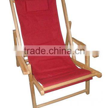 L111 Wooden Folding Deck Chair with red canvas