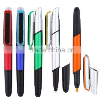 China Wholesale Multi-function 4 in 1 fluorescent marker Highlighter Stylus screen cleaner ball-point Pen