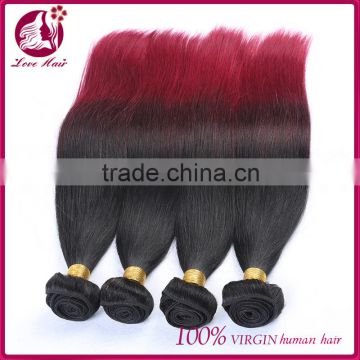 Wholesale price 7A 100% virgin Indian human ombre color 1B/red hair extension Indian hair weave