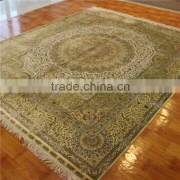 8x10ft golden color round corner hand woven room oriental silk rugs