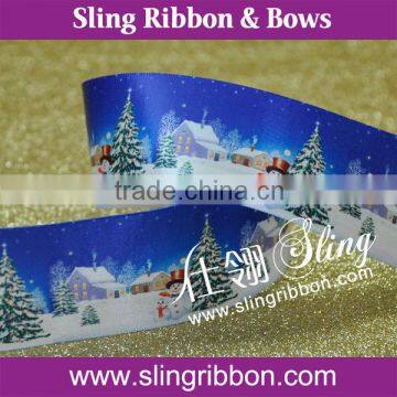 25mm heat transfer snowman patterned satin ribbon made in China