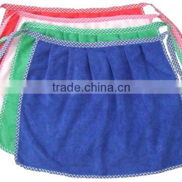 Solid Color Long and Waist Apron With Check Border Microfiber Bib Apron photo-2