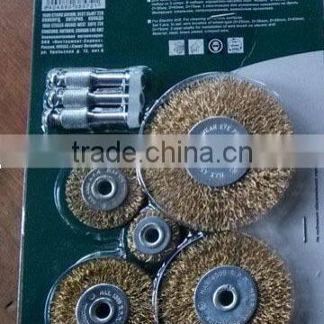 5pcs Wheel brush set with shaft, crimped wire