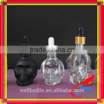 Trade Assurance 30ml Skull Head Glass e Liquid Dropper Bottle Black Frosted Glass Dropper Bottle