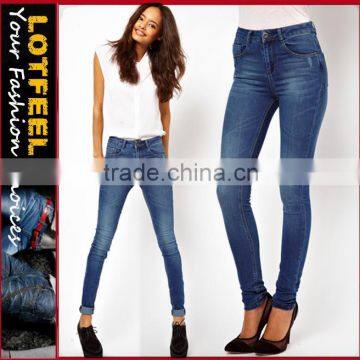 Supersoft High Waisted Ultra Skinny Jeans In Mid Stonewash women denim jeans pants (LOTX108)