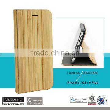 For IPhone 6s Real Bamboo Wood Flip Stand Case, Blank Hard Back Hand-made Wooden Covers for IPhone Wood Case
