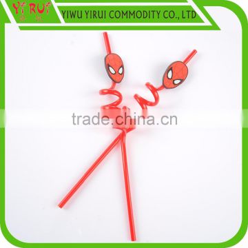 funny screw drinking straws with spide man cartoon