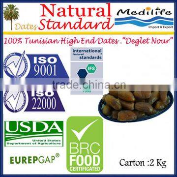 Tunisian High Quality Dates "Deglet Noor" Category,Standard unbranched dates Healthy Fruit Products, Natural Sweet Dates 2 Kg