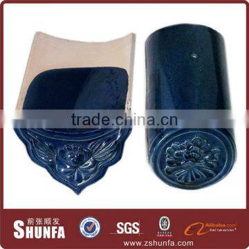 colorful glazed blue clay roof tiles