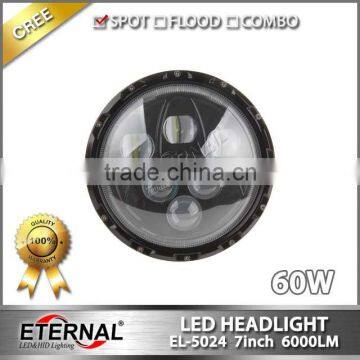 7in 60W Round Jeep Wrangler LED Headlights Hummer CJ TJ JK Prewired motorcycle high power dual sealed beam headlamp