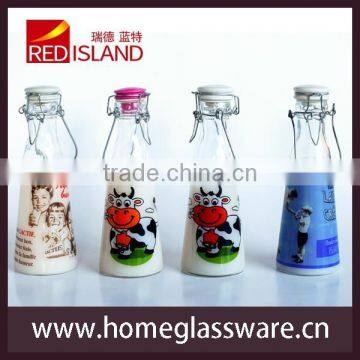 whole sale old fasion glass milk bottle with lid