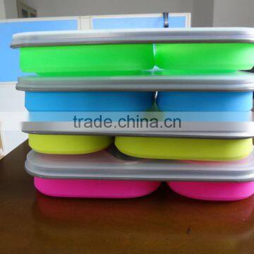 Food grade FDA silicone foldable lunch box, collapsible silicone lunch box