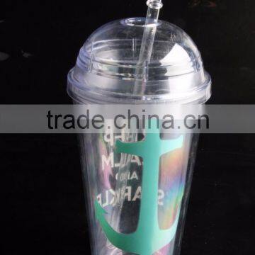16oz Bpa Free Plastic Reusable Double Wall Tumbler With Dome Lid photo-2