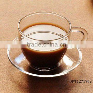 glass coffee cup with saucer