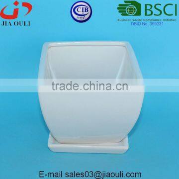 BSCI Audit Factory White Glazed Square Ceramic Planters Pot, Succelent Planter With Saucer photo-3
