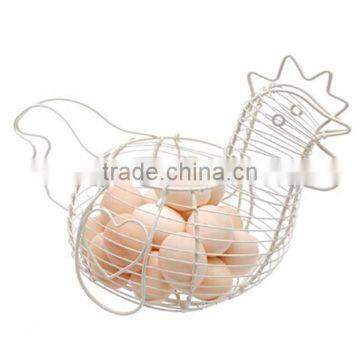 Wholesale chicken shaped white color home decorative wire egg basket