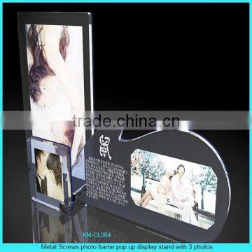 Metal Screws photo frame pop up display stand with 3 photos