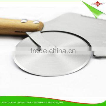 ZY-F1127A 2in1 Pizza Cutter and Pizza Wheel With Beech Wood Handle Multi Functional Pizza Server photo-4