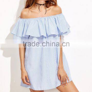 women clothing/women dresses/Blue Striped Ruffled Casual Fashion Sexy Dresses