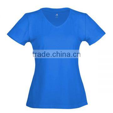 blue women v-neck collar t-shirt