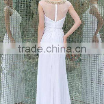 High Quality High Neck off Shoulder Beaded Chiffon Flowing White Bridesmaid Gown Popular photo-2