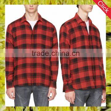 Wholesale latest custom 100% cotton men's red & black check flanne shirt fashion plain fit soft comfortable mens check shirts