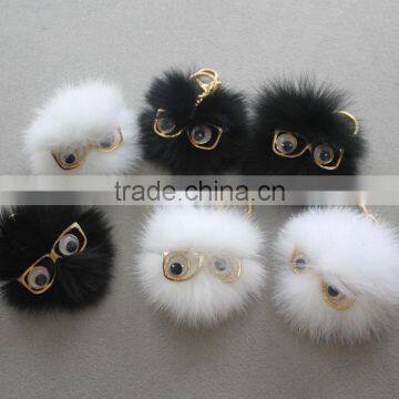 Myfur Newest Design Cute Eyes Monster Fox Fur Pom Pom Keychain Pendant photo-6