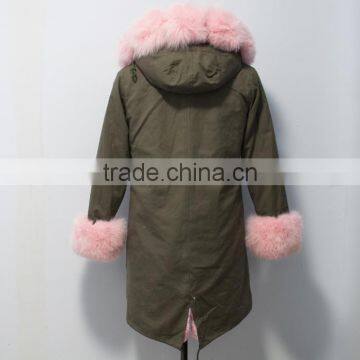 Myfur Baby Pink Thick Part Fox Fur Trimmed Luxury Ladies Fashion Long Parka photo-4