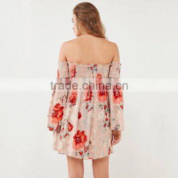 Smocked Bodice Full Sleeve Mini Dress SS18 Floral Printed Womenswear photo-3