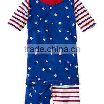 2017 Wholesale Kids Latest Design Summer Sleepwear Cotton Casual Sleeping Suit Pajamas Children Stripe Cotton Pyjamas 1-6 Years photo-4