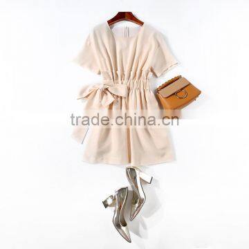 New Dresses Women Clothes Elegant Fashion Middle Sleeve Round Collar With Elastic Waist Dresses photo-3