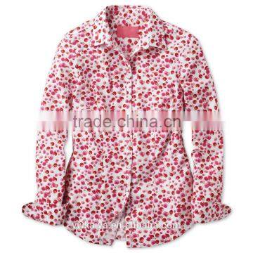 100% cotton red flower print classic good cut women blouse