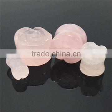 Rose Quartz Flower Shape Stone Plugs Rose Quartz Stone Expander Tunnel