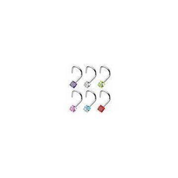New Ladies Full - Color Square Prong Set Gem Body Piercings Jewelry / Hoop Nose Ring With CZ Stone