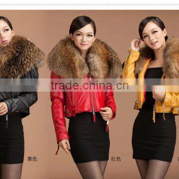 Fashion sheep Leather Jacket Withv Raccoon Fur Collar/Wholesale And Retail/Scheduled Style