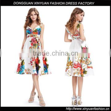 Wholesale Lady Fashion Sleeveless Floral Printed Halter Dresses Womens Backless Designs Satin Midi Dress