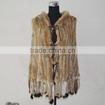 SJ479-01 Newest Fashion Knit or Crochet Clothing Raccoon Rabbit Fur Poncho